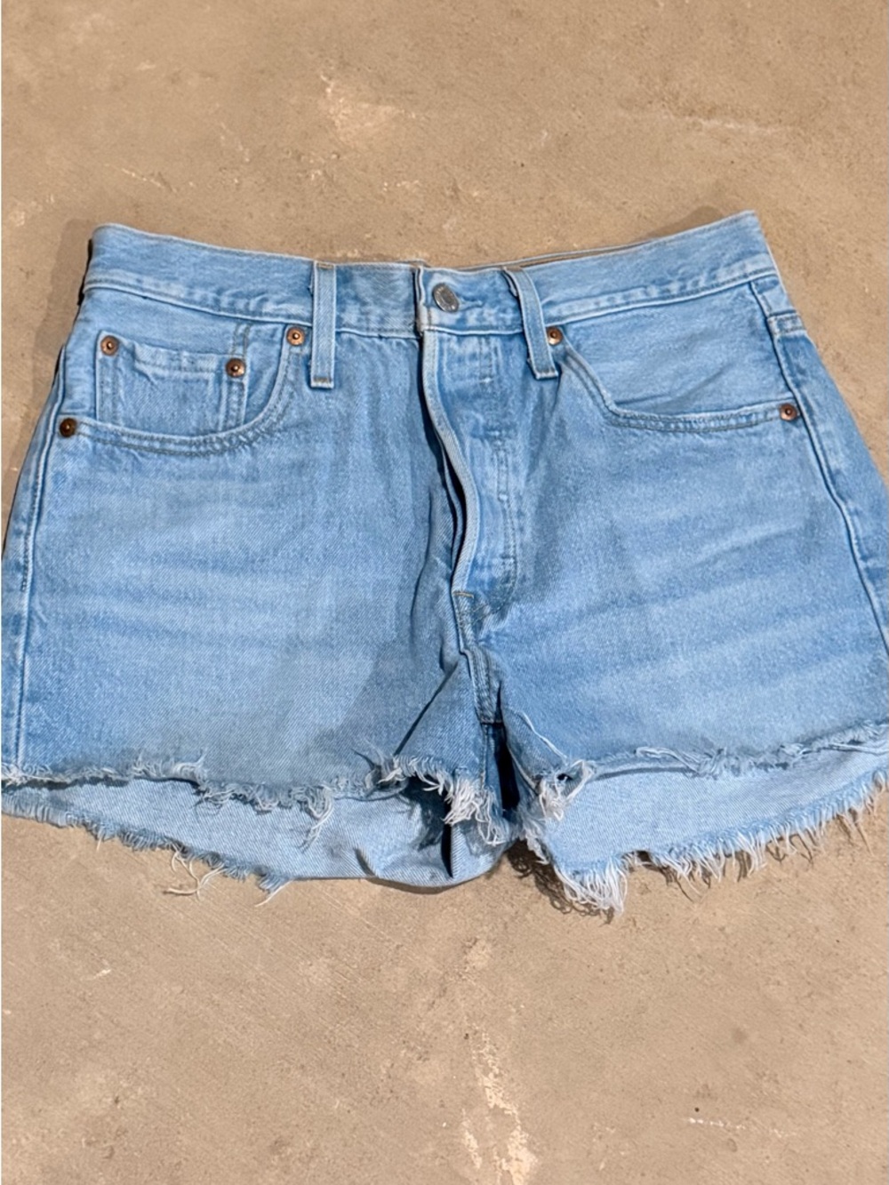 Levi's Pale Blue Frayed Denim Shorts